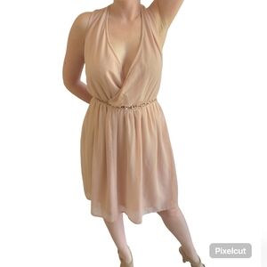 ONLY Blush Pink Chiffon Mini Dress – Romantic Lace Back – Size M (EU 42)